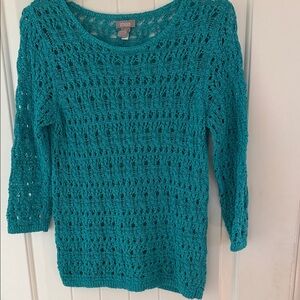 Chico's Turquoise Open-Knit/Crochet Sweater